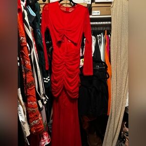 Nasty Gal Red Mesh Maxi Dress
